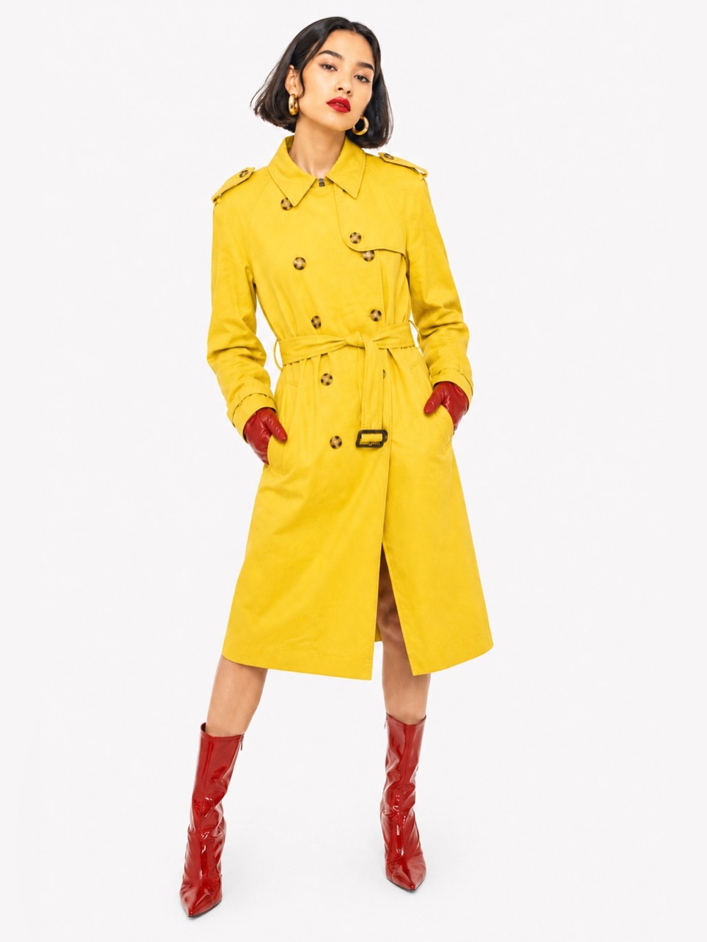 Perry Ellis Bright Yellow Double-Breasted Trench Coat Size 10 Coat - Picture 13 of 13